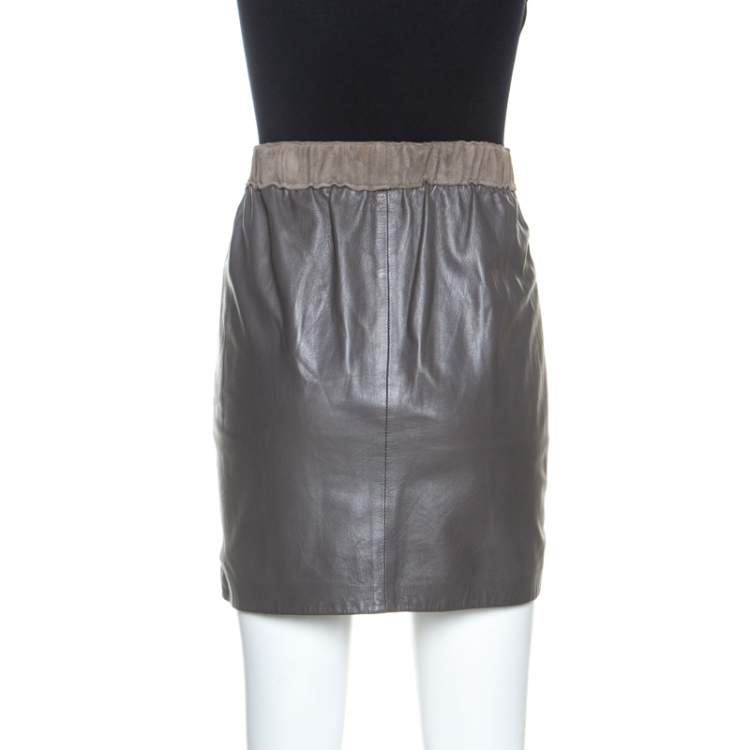 مملوكة مسبقًا Balenciaga Brown Lamb Leather Elasticized Waist Mini Skirt L