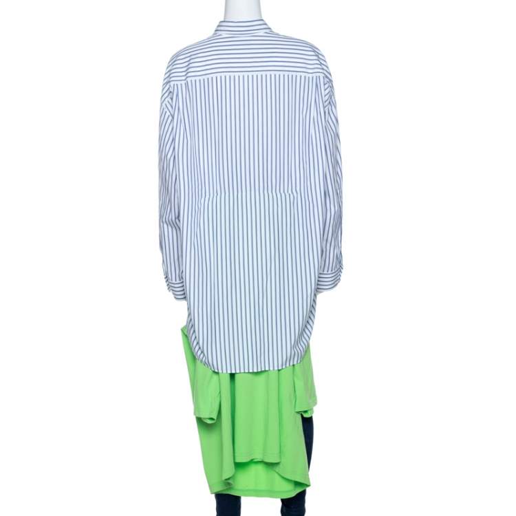 مملوكة مسبقًا Balenciaga Bicolor Striped Cotton T-Shirt Detail Oversized Shirt S