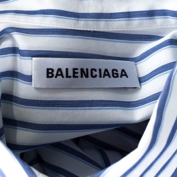 مملوكة مسبقًا Balenciaga Bicolor Striped Cotton T-Shirt Detail Oversized Shirt S