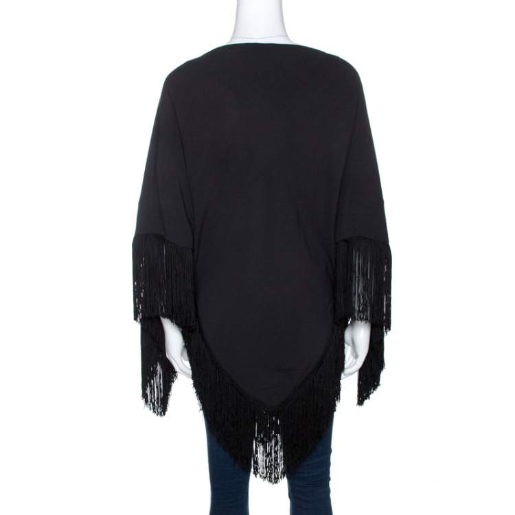 Pre Owned Balenciaga Black Crepe Fringed Poncho L