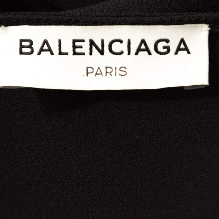 Pre Owned Balenciaga Black Crepe Fringed Poncho L