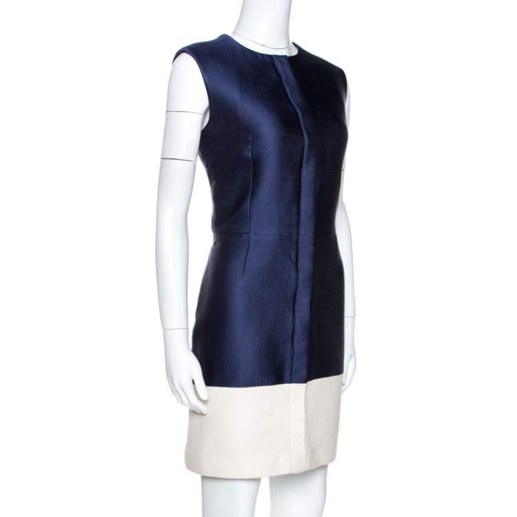 Pre Owned Balenciaga Bicolor Silk and Canvas Sleeveless Dress L 