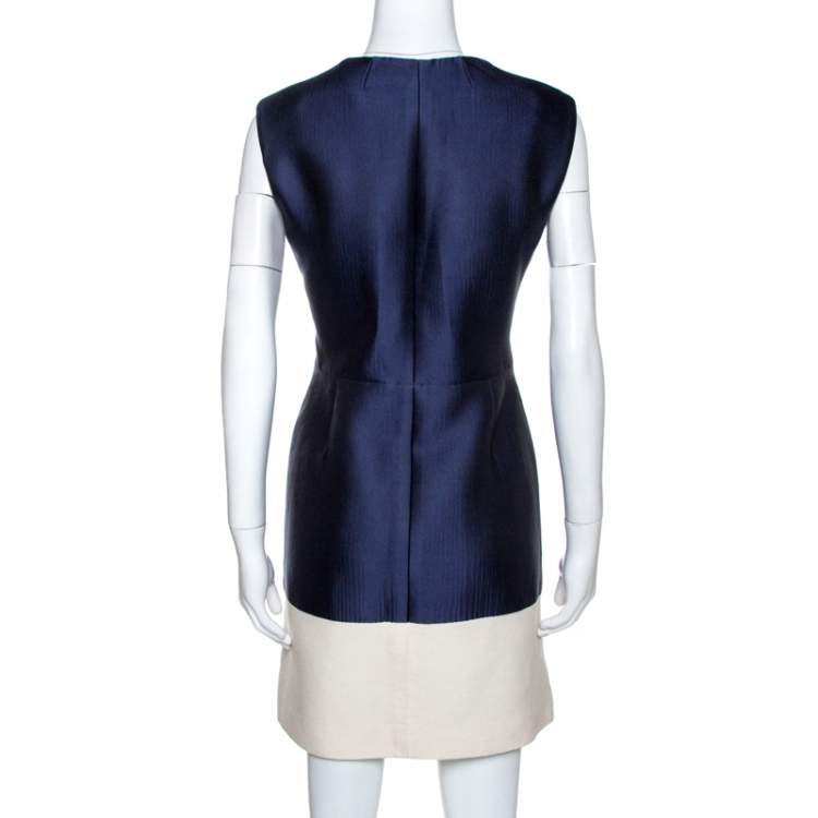 Pre Owned Balenciaga Bicolor Silk and Canvas Sleeveless Dress L 