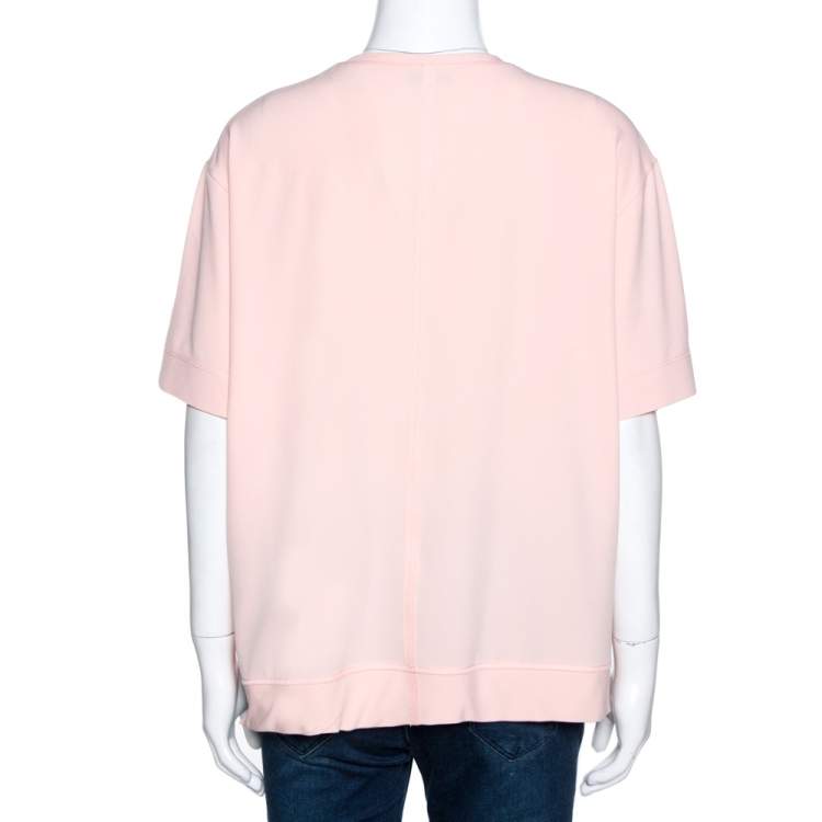 Pre Owned Balenciaga Peach Stretch Crepe Short Sleeve Top L