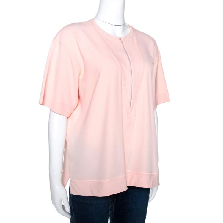Pre Owned Balenciaga Peach Stretch Crepe Short Sleeve Top L