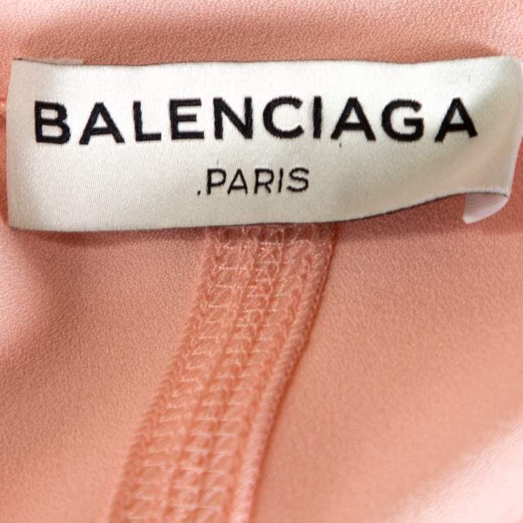 Pre Owned Balenciaga Peach Stretch Crepe Short Sleeve Top L