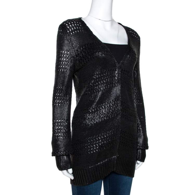 مملوكة مسبقًا Balenciaga Black Metallic Coated Eyelet Knit Cardigan S