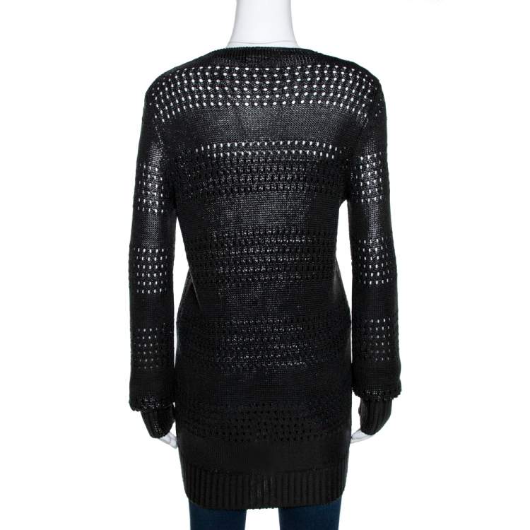 مملوكة مسبقًا Balenciaga Black Metallic Coated Eyelet Knit Cardigan S