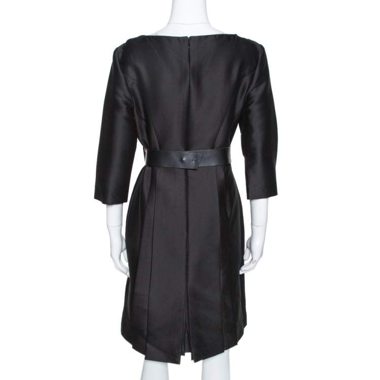 Balenciaga Black Silk Blend Belted Three Quarter Sleeve Dress S Balenciaga | TLC