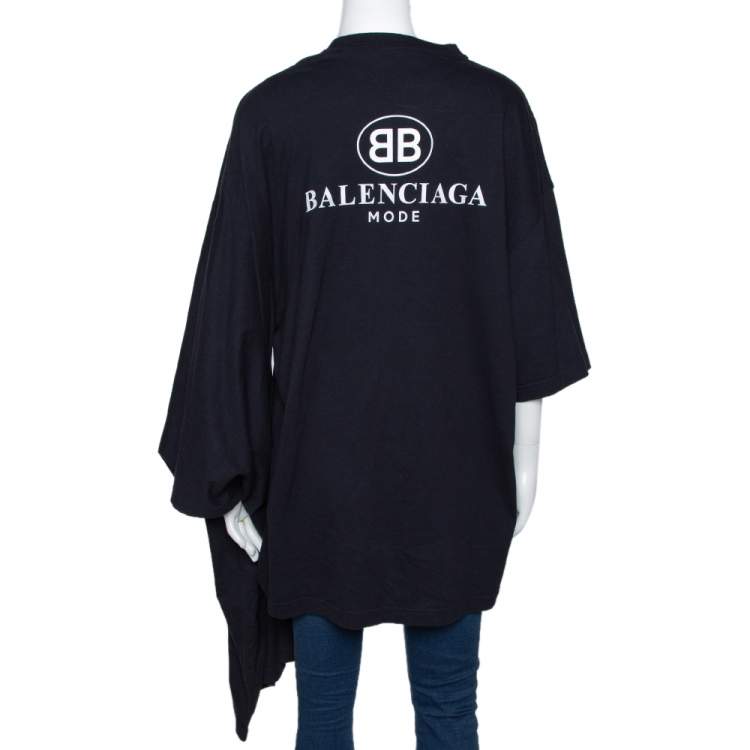 Pre Owned Balenciaga Black Cotton Asymmetric Kimono T Shirt M 