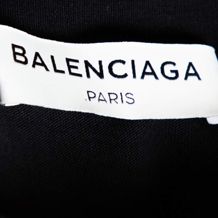 Pre Owned Balenciaga Black Rear Stamp Print Cotton Crew Neck T-Shirt L