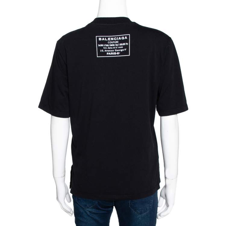 Pre Owned Balenciaga Black Rear Stamp Print Cotton Crew Neck T-Shirt L