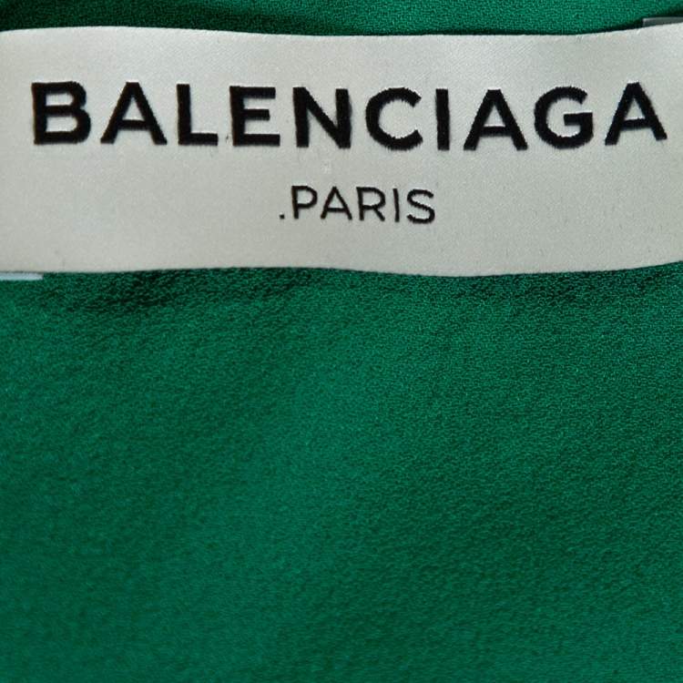 Pre Owned Balenciaga Green Silk Pleated Asymmetrical Blouse M