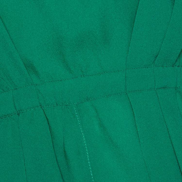 Pre Owned Balenciaga Green Silk Pleated Asymmetrical Blouse M
