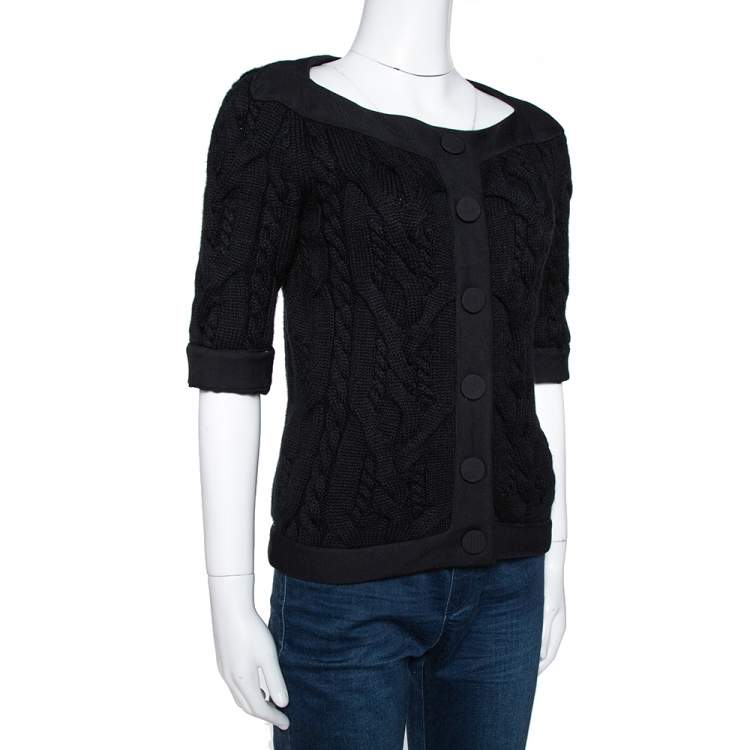 Pre Owned Balenciaga Black Cable Knit Three Quarter Sleeve Cardigan S