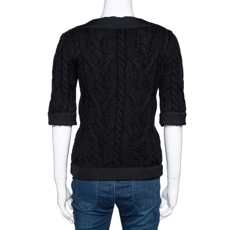 Pre Owned Balenciaga Black Cable Knit Three Quarter Sleeve Cardigan S
