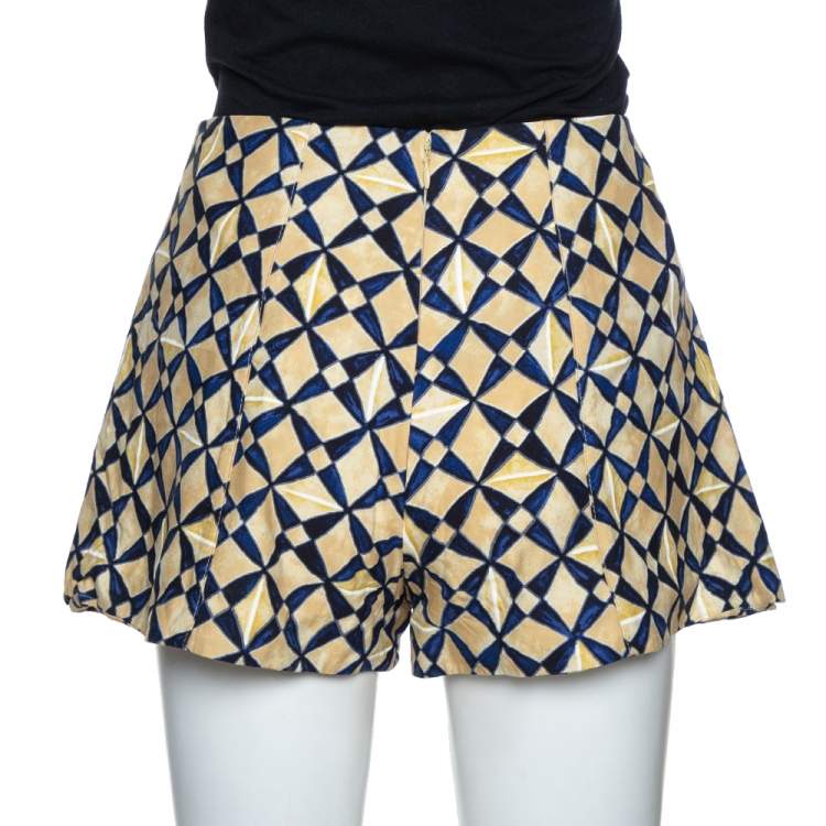 Pre Owned Balenciaga Cream Printed Contrast Waist Band Shorts M