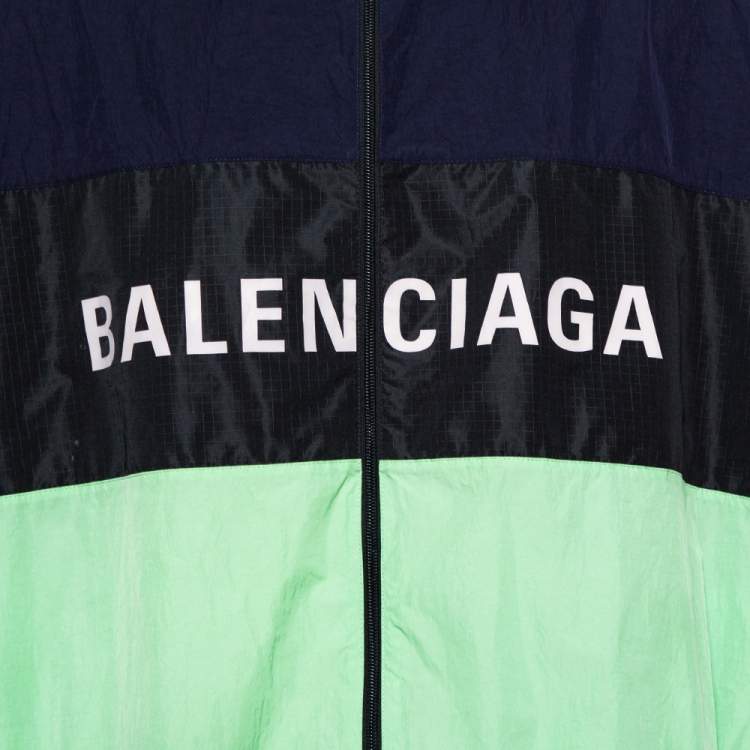 Pre Owned Balenciaga Color Block Logo Oversized Zip Up Jacket S
