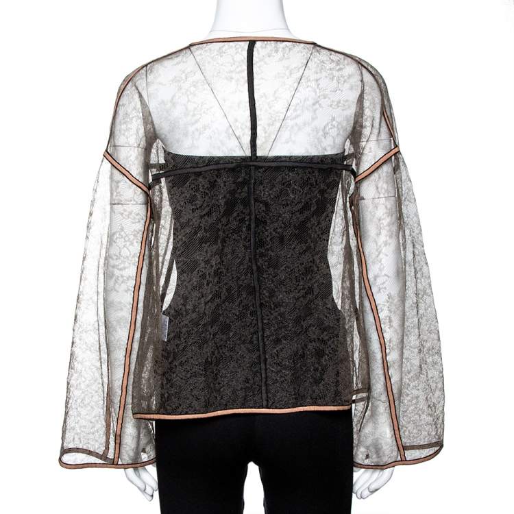 Pre Owned Balenciaga Beige Sheer Lace Open Front Jacket M