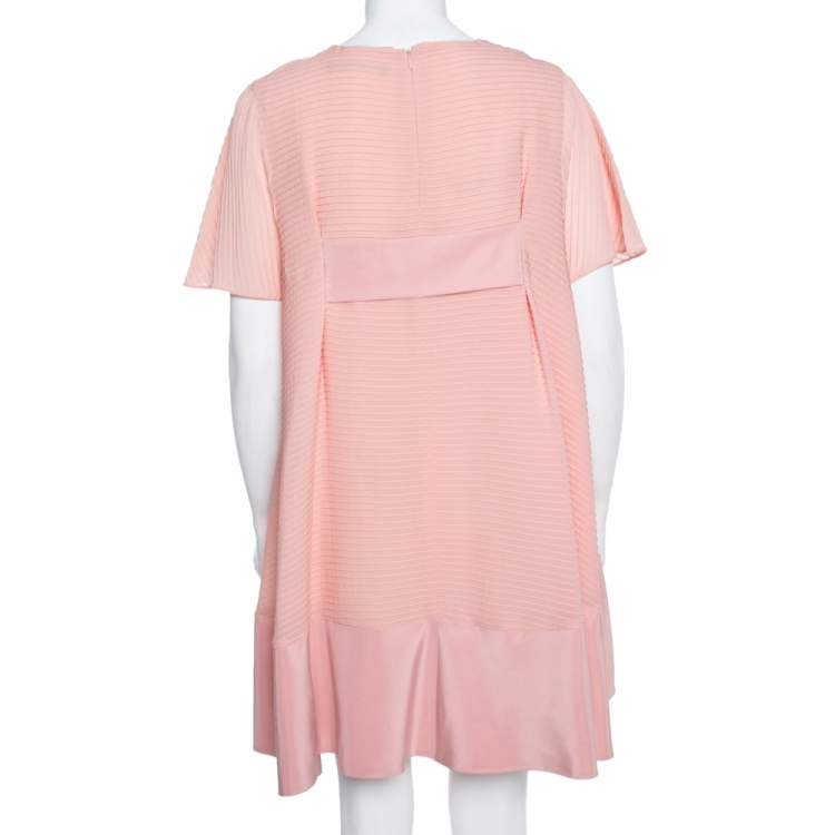 Pre Owned Balenciaga Silk Pink Pintuck Detail A-Line Shift Dress L