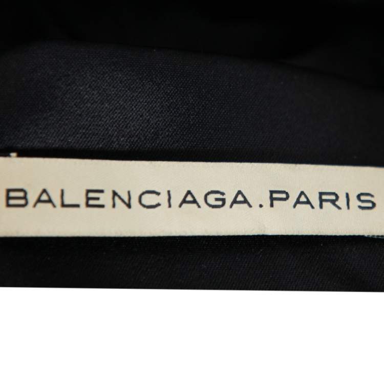 Pre Owned Balenciaga Paris Black Satin Draped Neck Detail Evening Gown M