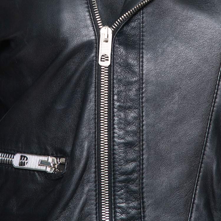 Pre Owned Balenciaga Black Leather Quilted Detail Biker Jacket L