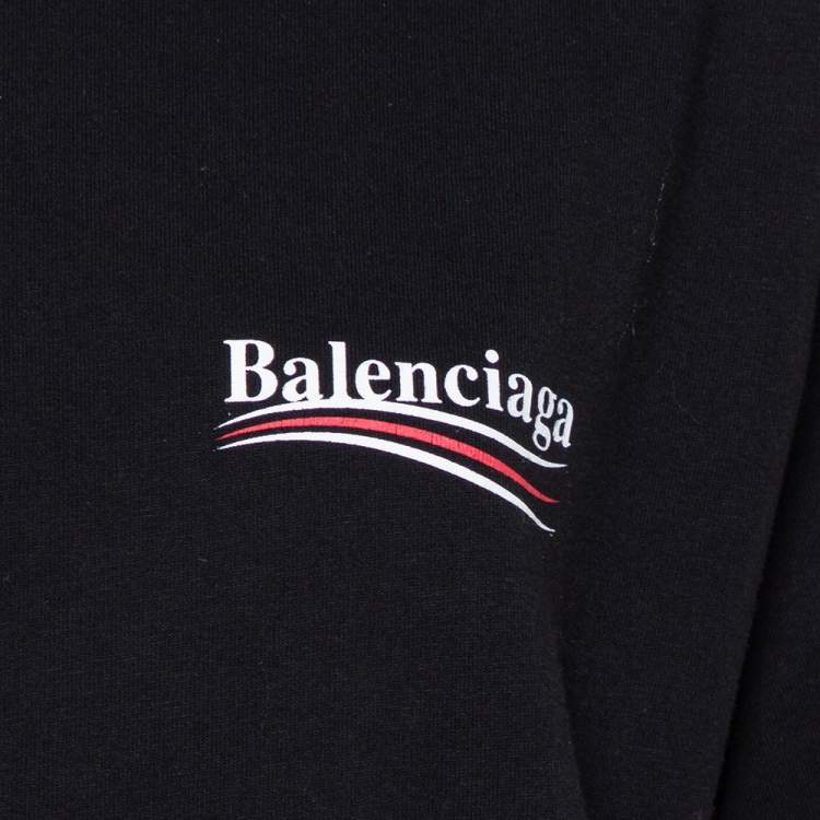 Pre Owned Balenciaga Black Logo Printed Cotton Crewneck Oversized T Shirt S