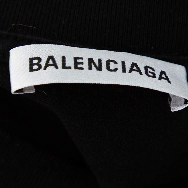 Pre Owned Balenciaga Black Logo Printed Cotton Crewneck Oversized T Shirt S