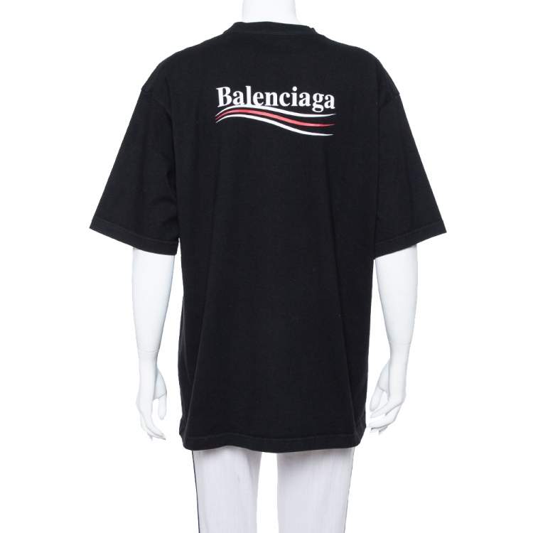Pre Owned Balenciaga Black Logo Printed Cotton Crewneck Oversized T Shirt S