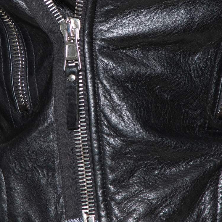 Pre Owned Balenciaga Black Leather Zipper Front Biker Jacket S