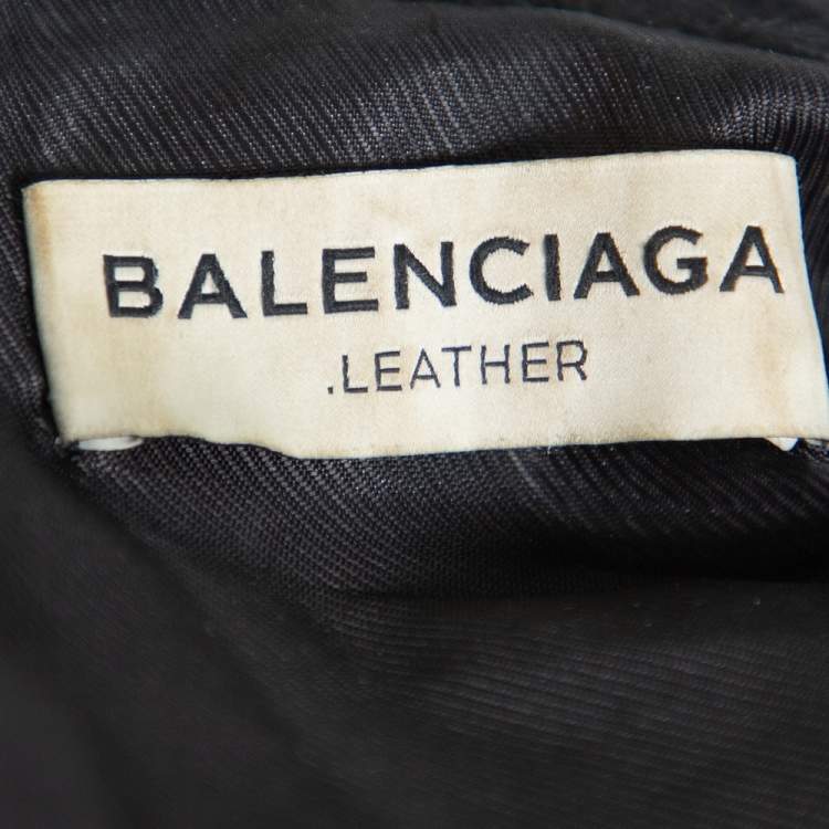 Pre Owned Balenciaga Black Leather Zipper Front Biker Jacket S