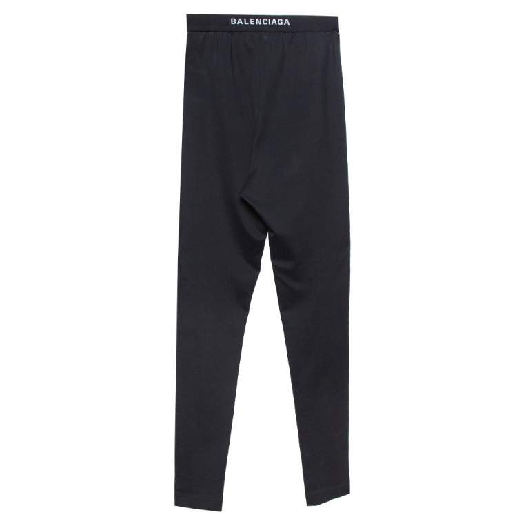 Pre Owned Balenciaga Black Knit Logo Detail High Waist Leggings S
