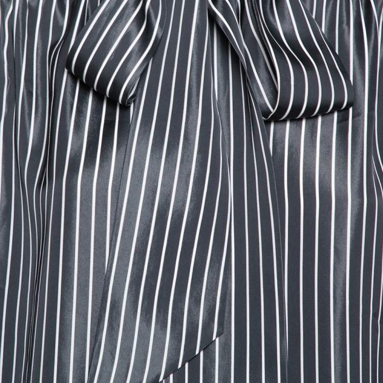 Pre Owned Balenciaga  Black Striped Satin Neck Tie Detail Oversized Shirt S
