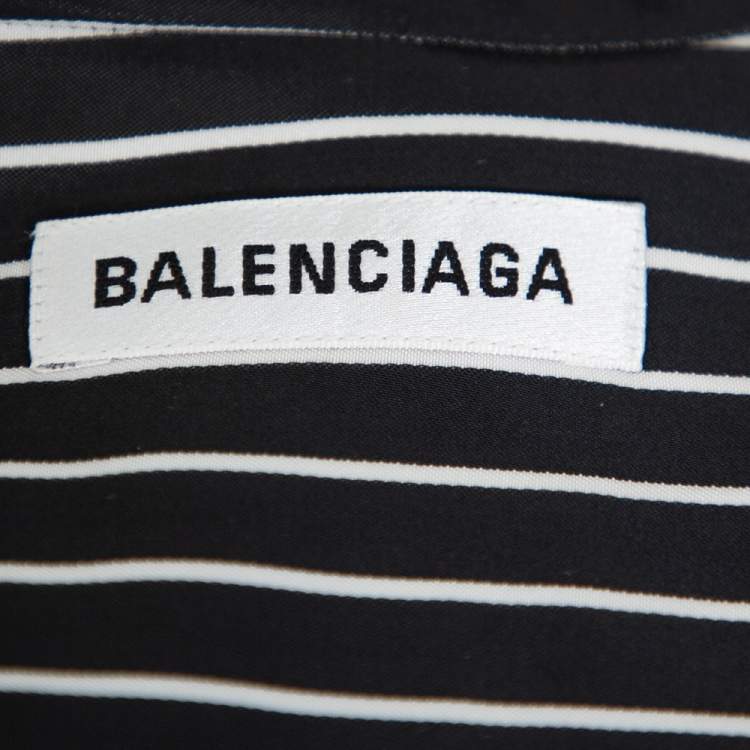 Pre Owned Balenciaga  Black Striped Satin Neck Tie Detail Oversized Shirt S