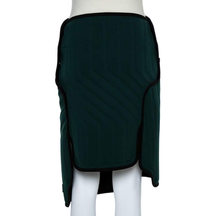 Pre Owned Balenciaga Green Scuba Car-Mat Look Asymmetric Wrap Skirt S
