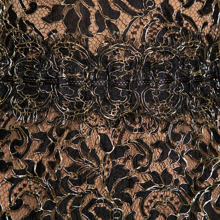 Pre Owned Balenciaga Black & Gold Lace Sleeveless Mini Dress S
