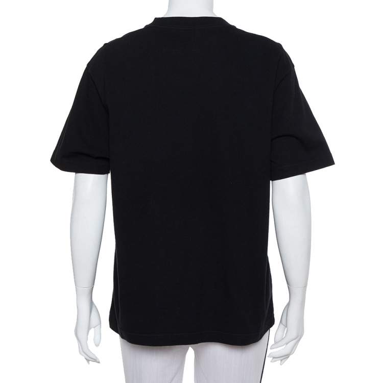 Pre Owned Balenciaga Black Cotton Paris Flag Embroidered Crewneck T-Shirt S