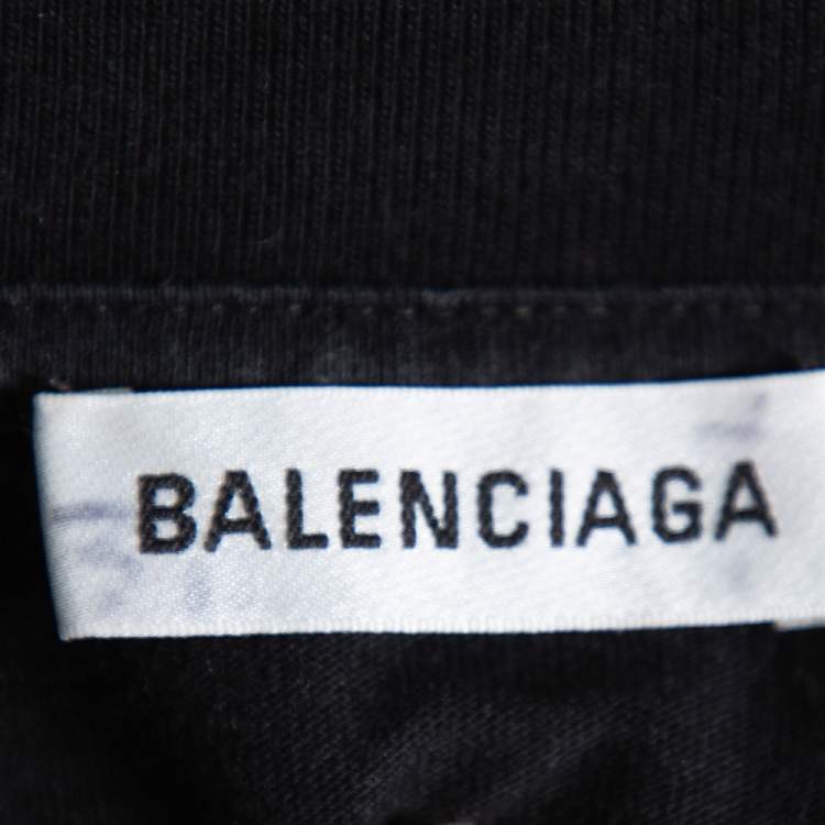Pre Owned Balenciaga Black Cotton Paris Flag Embroidered Crewneck T-Shirt S
