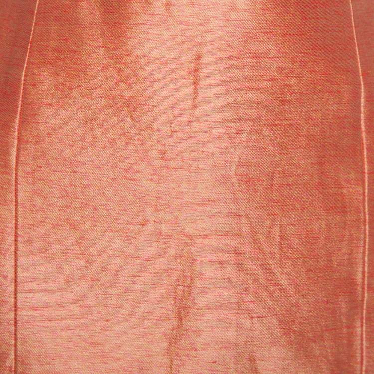 Pre Owned Balenciaga Orange Silk & Linen Contrast Trim Detail Mini Skirt M