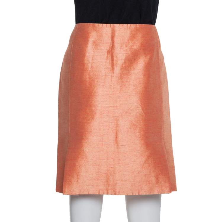 Pre Owned Balenciaga Orange Silk & Linen Contrast Trim Detail Mini Skirt M