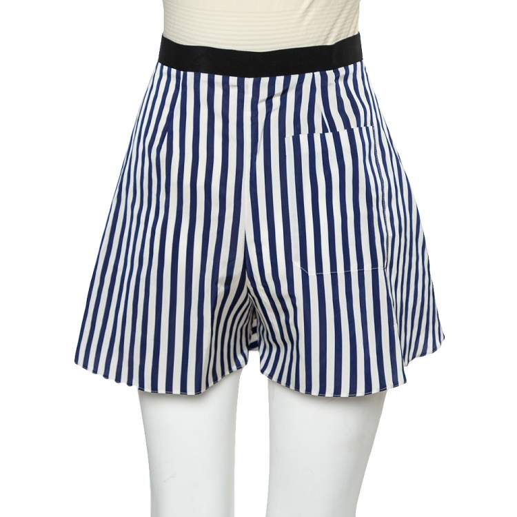 Pre Owned Balenciaga Navy Blue & White Striped Synthetic Shorts M