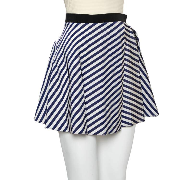Pre Owned Balenciaga Navy Blue & White Striped Synthetic Shorts M