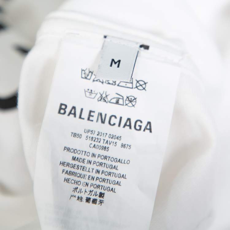 Pre Owned Balenciaga White Cotton New Logo Printed Crewneck T-Shirt M