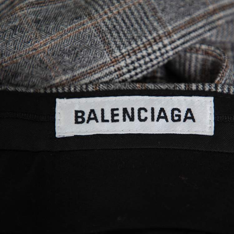 Pre Owned Balenciaga Grey Checkered Wool Trousers S