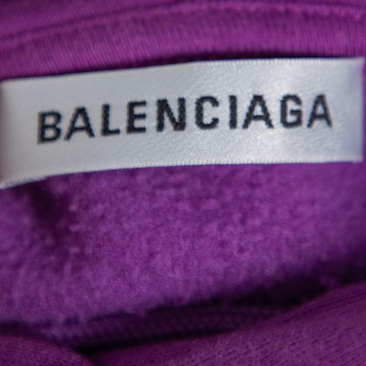 Pre Owned Balenciaga Purple Logo Printed Cotton Hoodie S