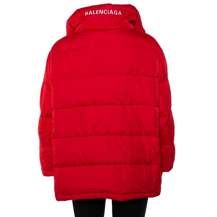 Pre Owned Balenciaga Red Synthetic Quilted Puffer Jacket S