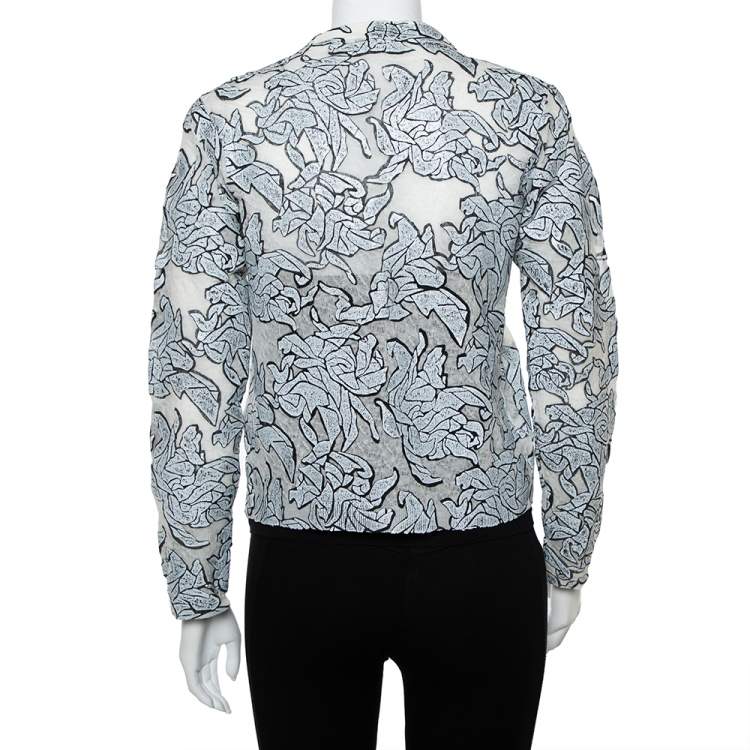 Pre Owned Balenciaga Monochrome Textured Knit Button Front Cropped Cardigan S
