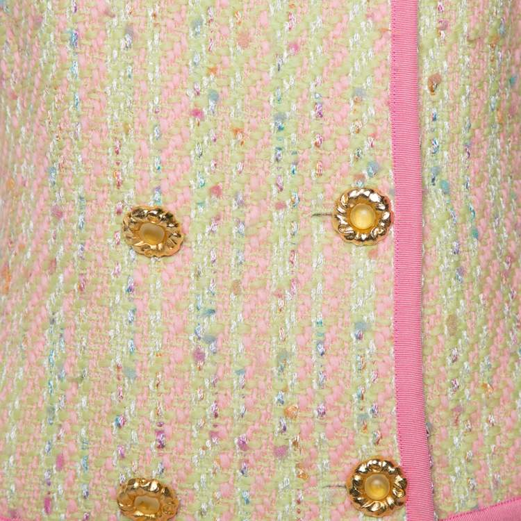 Pre Owned Balenciaga Prelude Vintage Multicolor Tweed Double Breasted Blazer and Mini Skirt Set S