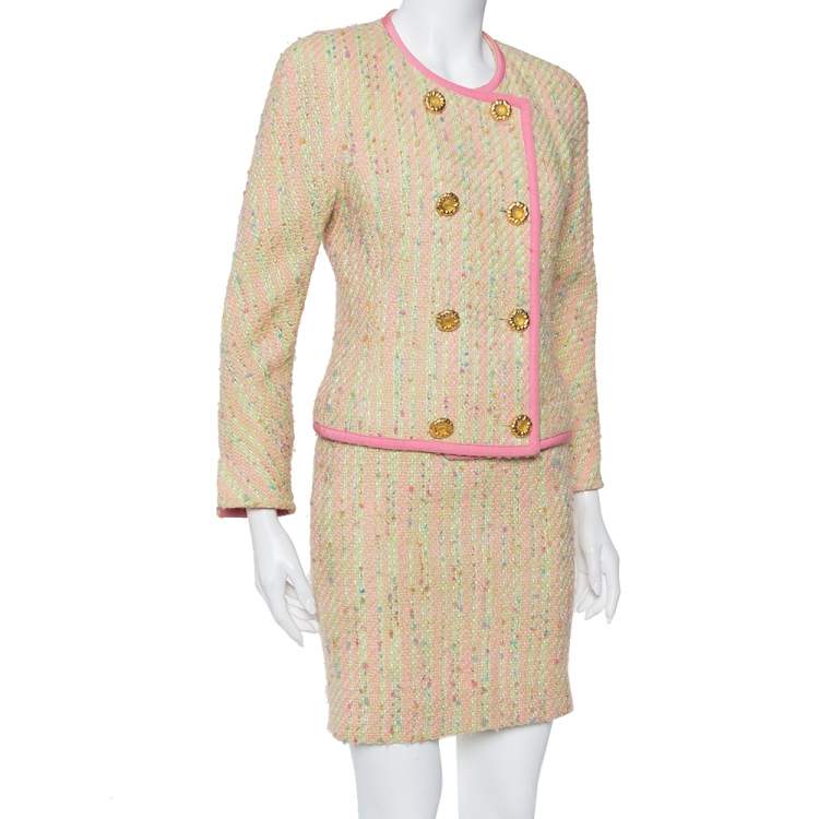 Balenciaga Prelude Vintage Multicolor Tweed Double Breasted Blazer and Mini  Skirt Set S Balenciaga
