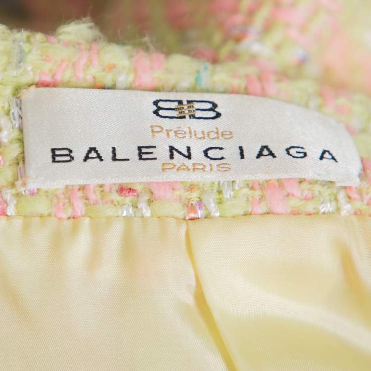 Pre Owned Balenciaga Prelude Vintage Multicolor Tweed Double Breasted Blazer and Mini Skirt Set S